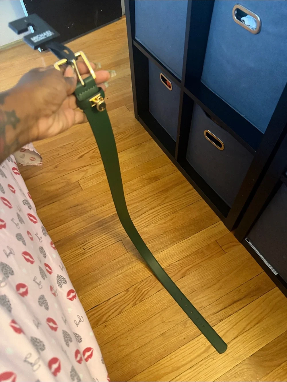 Michael Kors Green Leather Belt with Gold Hardware